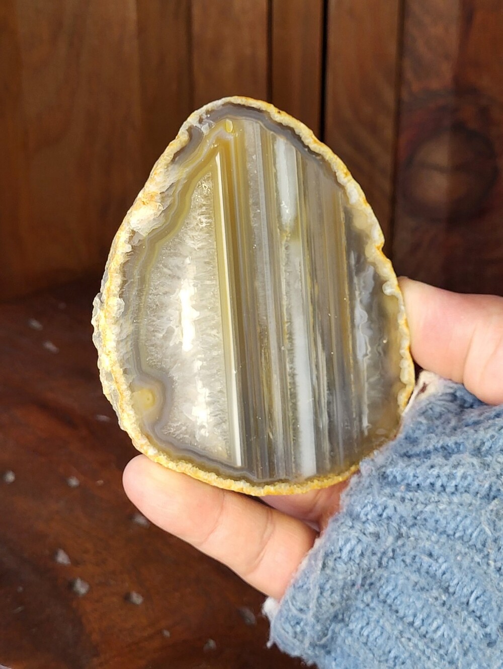 Natural Agate Slice Decorative Accent in Yellow and Gray
